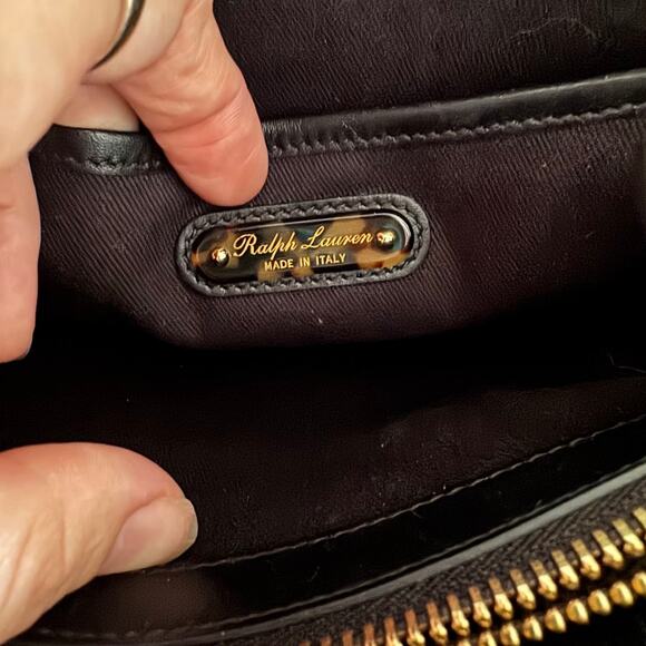 Ralph Lauren Black Leather Tortoise Chain Link Small Tote Bag Made in Italy - Picture 5 of 12